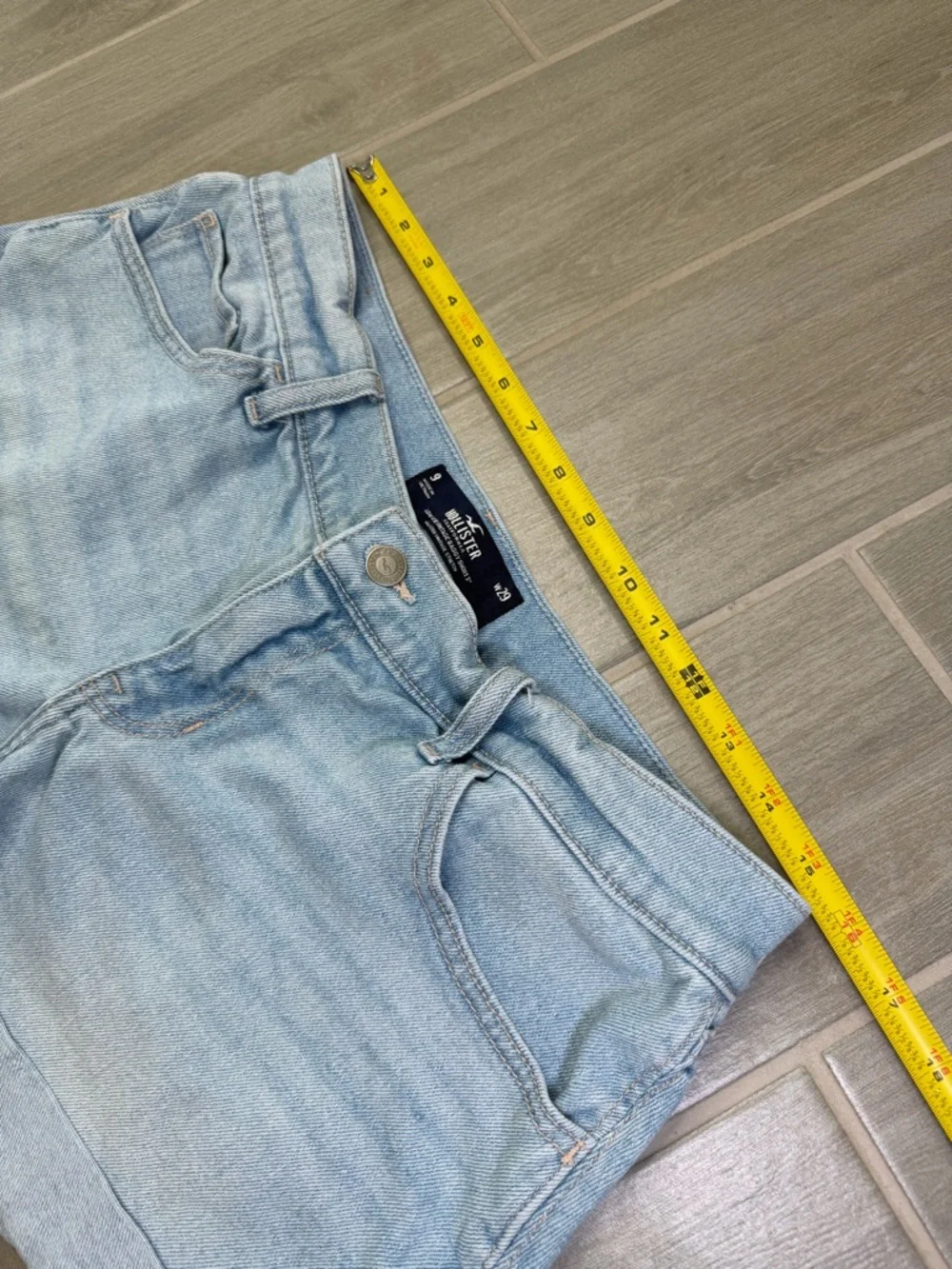 Hollister Low Rise Vintage Baggy Light Blue Rolled Hem Denim Shorts
